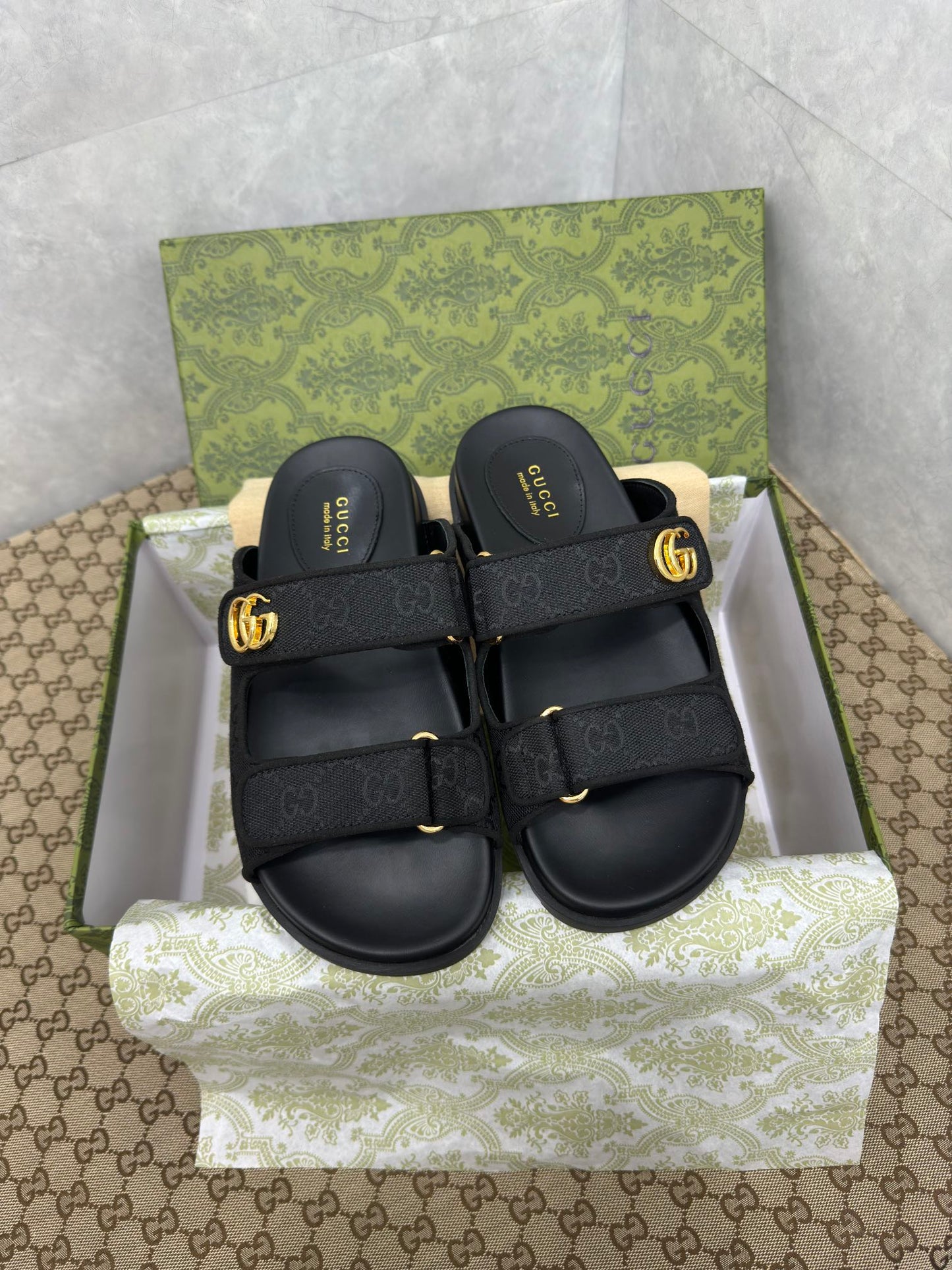 Gucci Platform lace-up slides 'Blackout'
